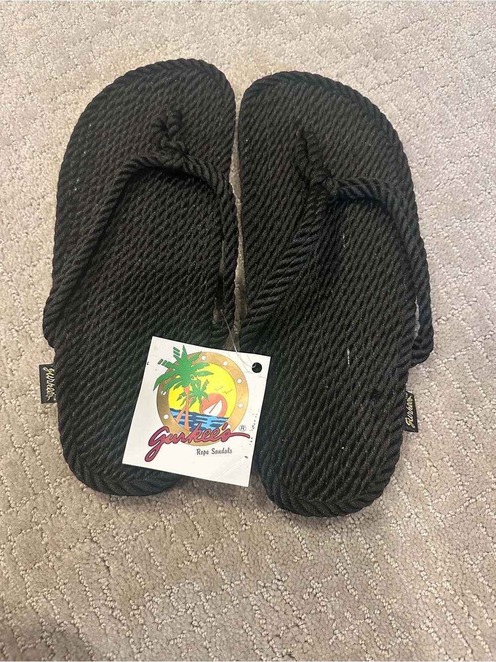 Men’s Gurkee’s Tobago Thong Rope Sandals Black Size 12.5–13 NWT